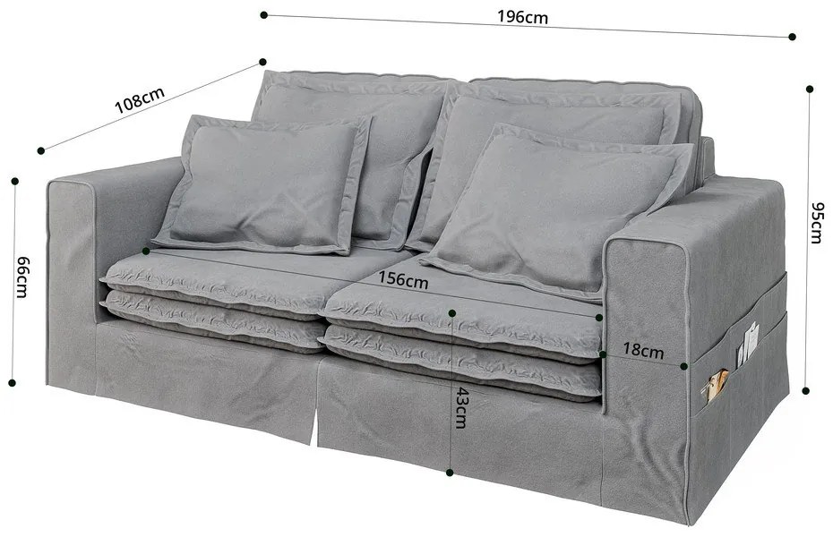 Divano grigio chiaro 196 cm Nora – Ropez