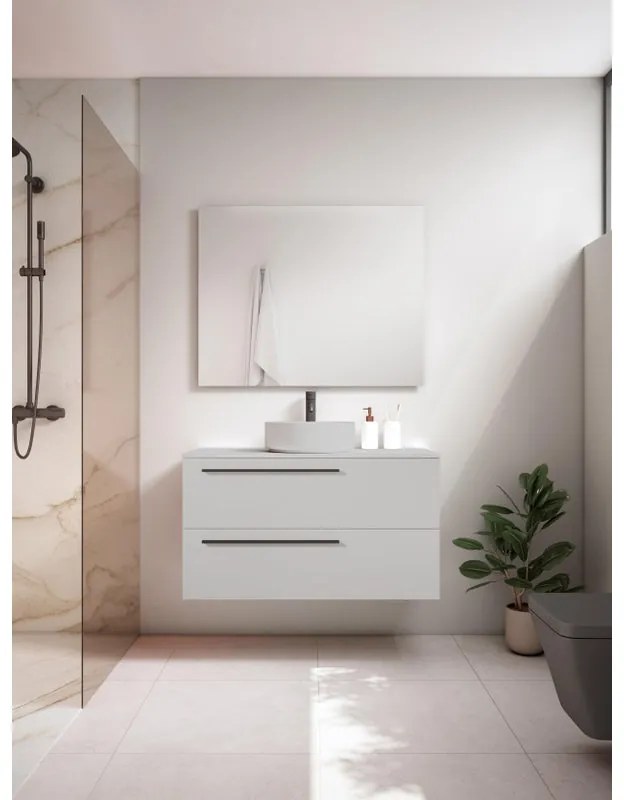 Mobile da bagno sospeso sotto lavabo L 100 x H 55 x P 39.5 cm grigio laccato opaco, 2 cassetti VISOBATH Mia