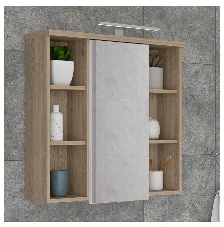 Pensile da bagno con specchio VENOM bianco/rovere sonoma