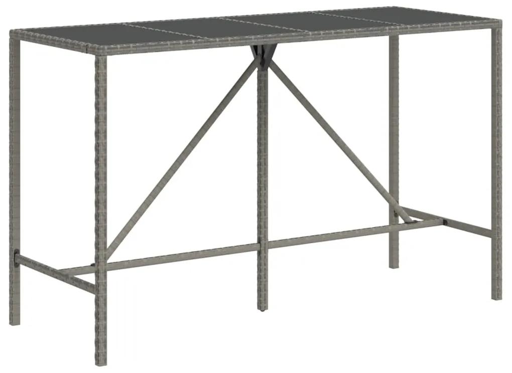 Tavolo da bar con piano in vetro grigio 180x70x110cm polyrattan