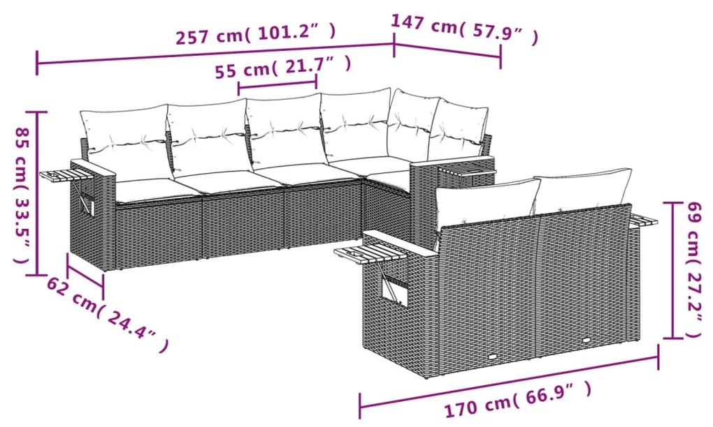 Set divani da giardino con cuscini 7pz nero polyrattan