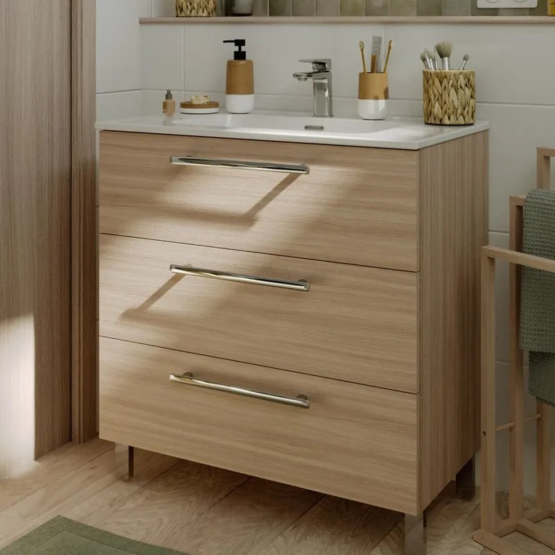 Base Remix 3 cassetti, L80 X P45 X H57.7 cm rovere chiaro con piedini