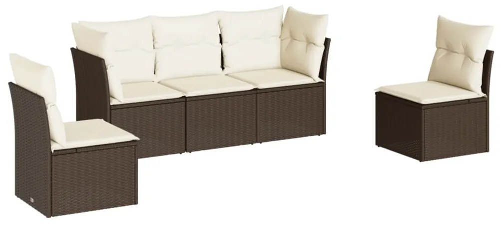 Set divano da giardino 5 pz con cuscini marrone in polyrattan