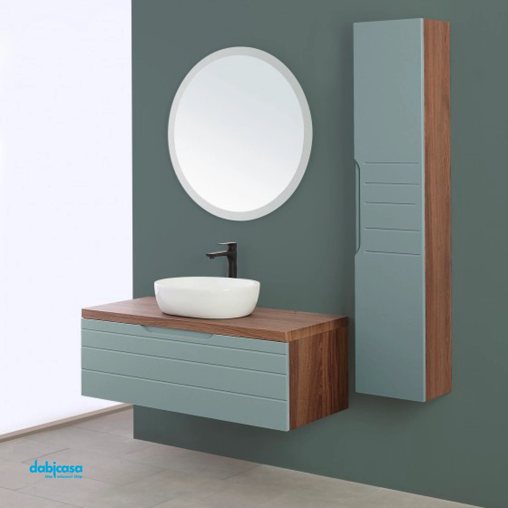 Mobile Bagno Sospeso "Amalfi 2" Da 110 cm Noce Canaletto/Verde Salvia