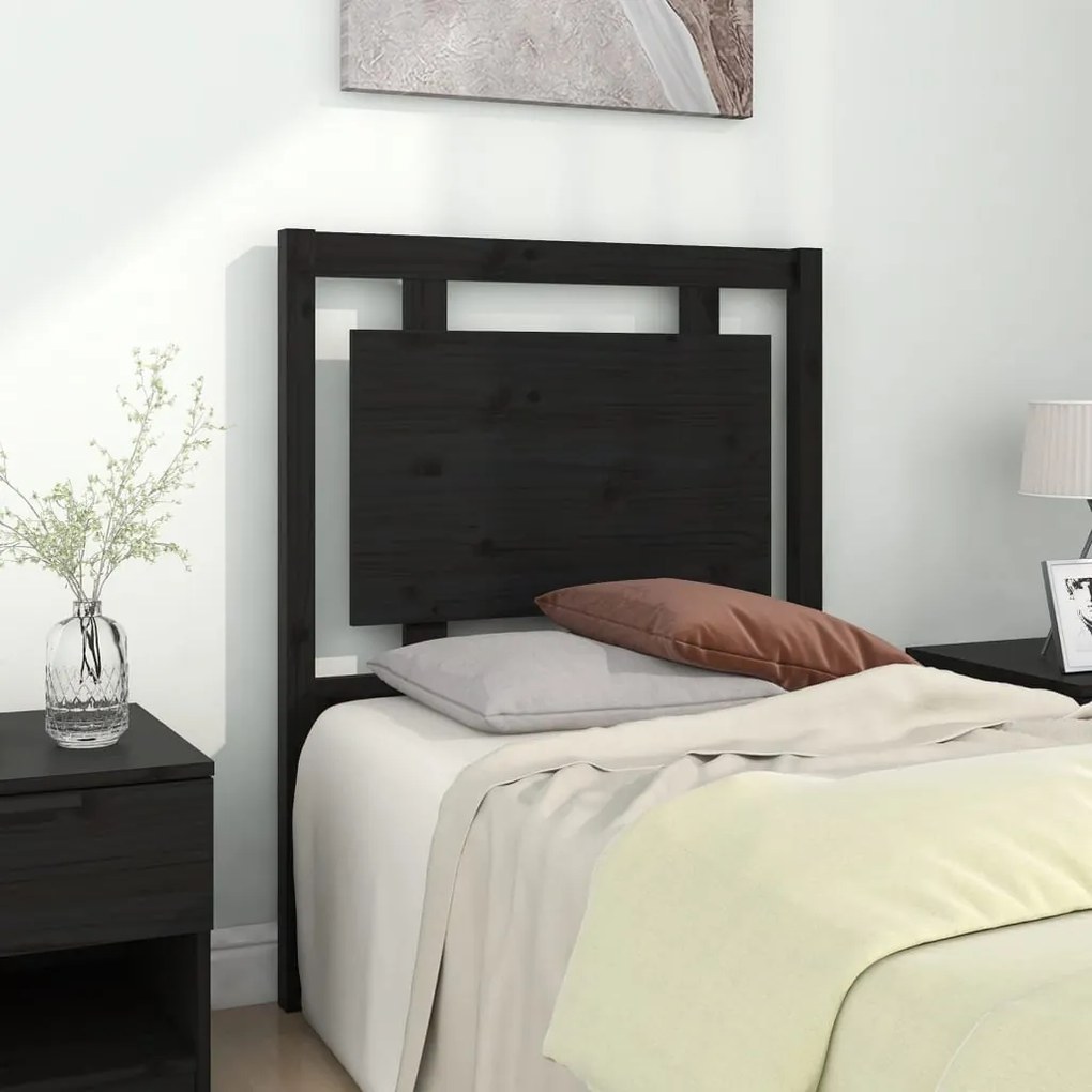 Testiera Per Letto Nera 80,5x4x100 Cm İn Legno Massello Di Pino /