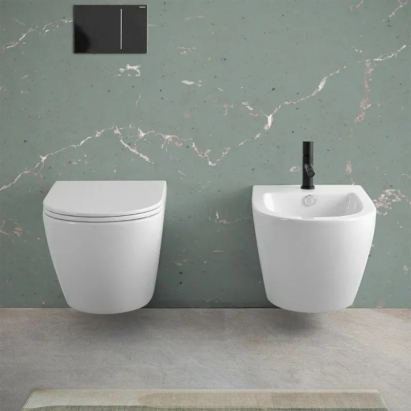 Wc sospeso Rimless con scarico a vortice e copriwc soft-close Tao