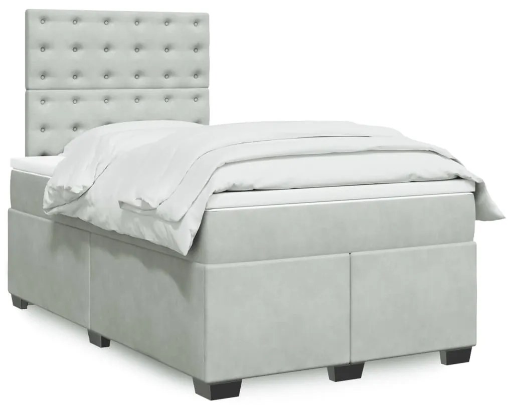 Giroletto A Molle Con Materasso Grigio Chiaro 120x200cm Velluto /