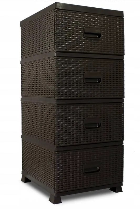 Cassettiera marrone con design in rattan e 4 cassetti