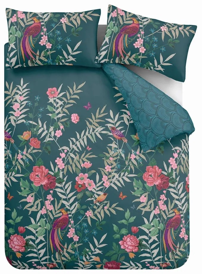 Biancheria da letto singola verde 135x200 cm Tropical Floral Birds - Catherine Lansfield