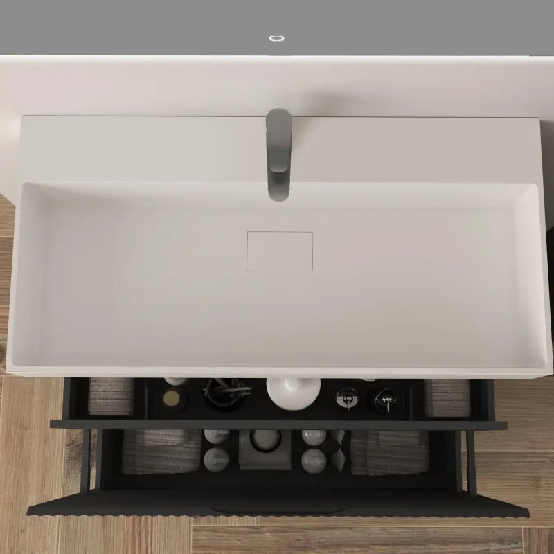 Mobile da bagno sottolavabo Cortina L90 x P45 x H79 cm, cannettato, nero opaco