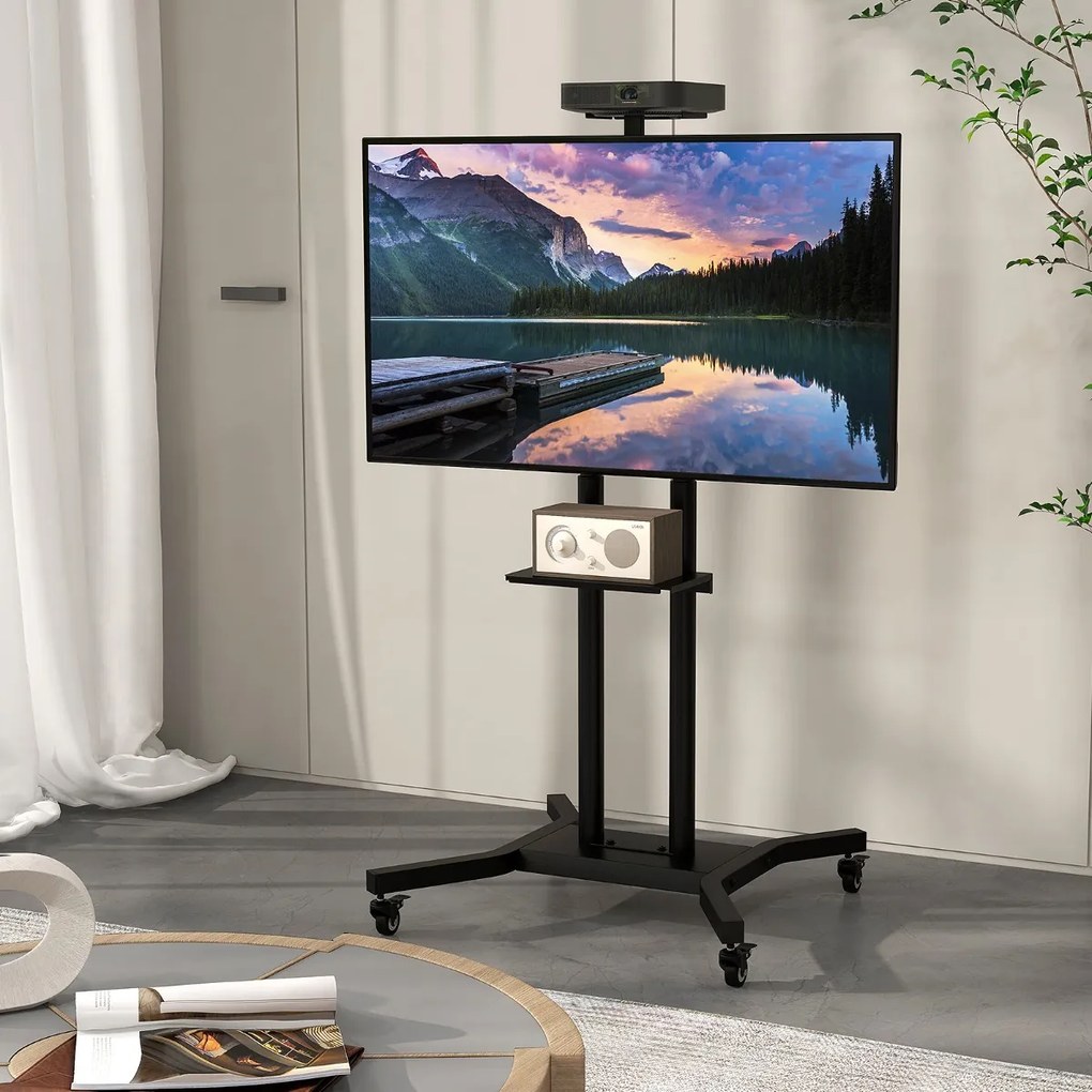 Costway Supporto tv per tv piatte o curved fino a 50kg, Carrello tv con mensola per telecamera gestione cavi 78x75x150-180cm