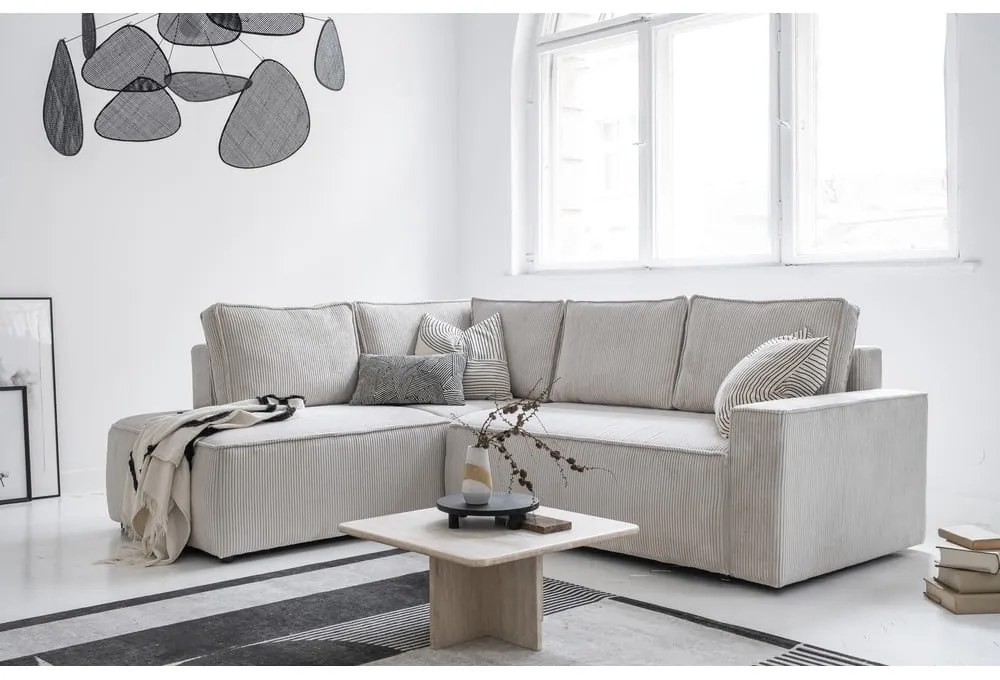 Divano letto angolare in velluto a coste bianco Brave Dave - Miuform