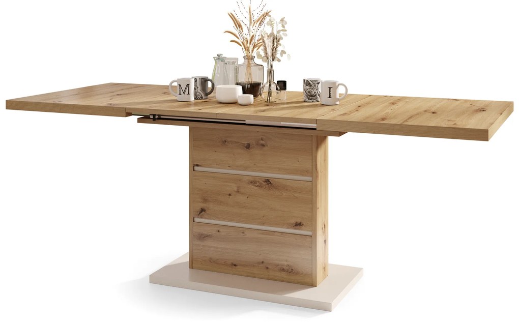 PIANO Rovere Artisan / Beige (Champagne) - MODERNO TAVOLO DA PRANZO ESTENDIBILE FINO A 200 cm!