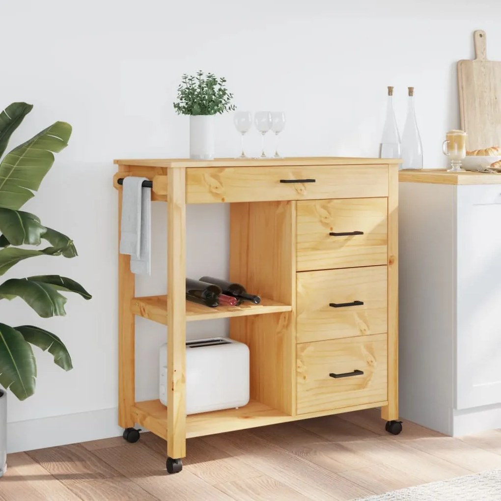 Carrello da cucina monza 84x40x90 cm in legno massello di pino