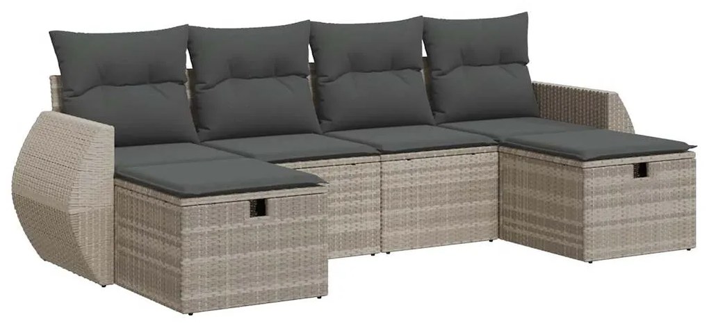 Set divano da giardino 6pz con cuscini grigio chiaro polyrattan