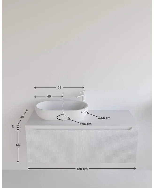 Mobile da bagno sotto lavabo bianco laccato opaco L 120.5 x H 46 x P 46 cm 1 cassetto, lavabo non incluso