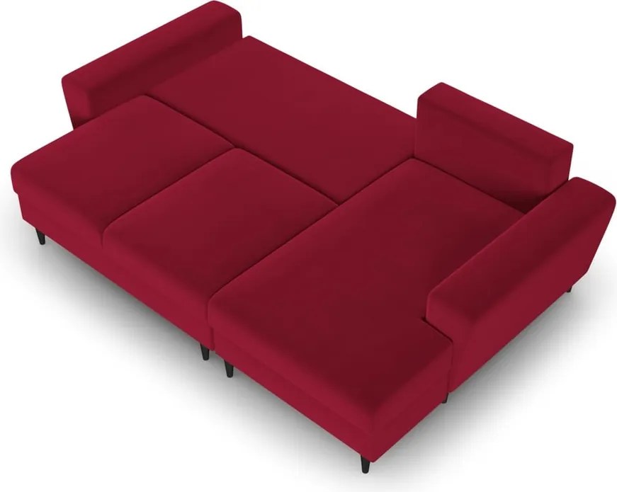 Divano angolare rosso allungabile e con contenitore (con penisola a destra/con chaise lounge) con rivestimento in velluto Kyoto – Cosmopolitan Design