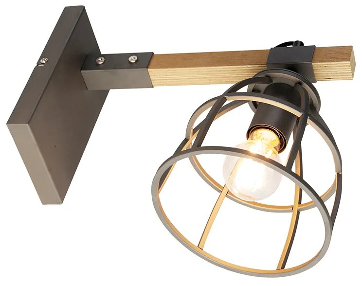 Lampada da parete intelligente grigio scuro con legno regolabile incl. Wifi A60 - Arthur