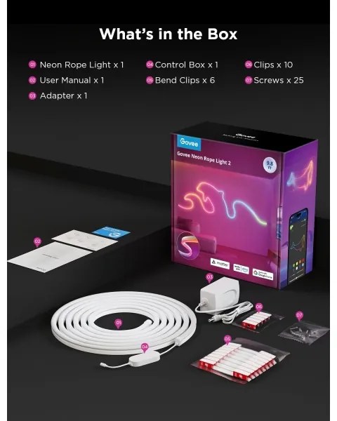 Govee - Neon 2 MATTER striscia LED flessibile 3m RGBIC Wi-Fi