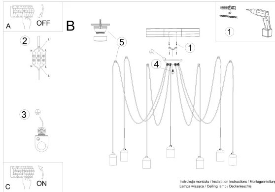 Sollux SL.1162 - Lampadario a sospensione con filo NESO 7xE27/15W/230V ragno calcestruzzo