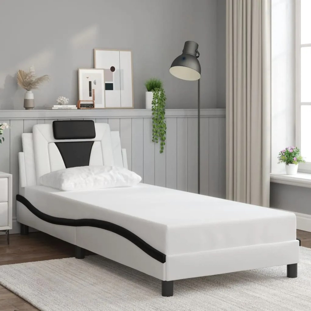 Giroletto Con Testiera Nero E Bianco 90x190 Cm İn Similpelle /