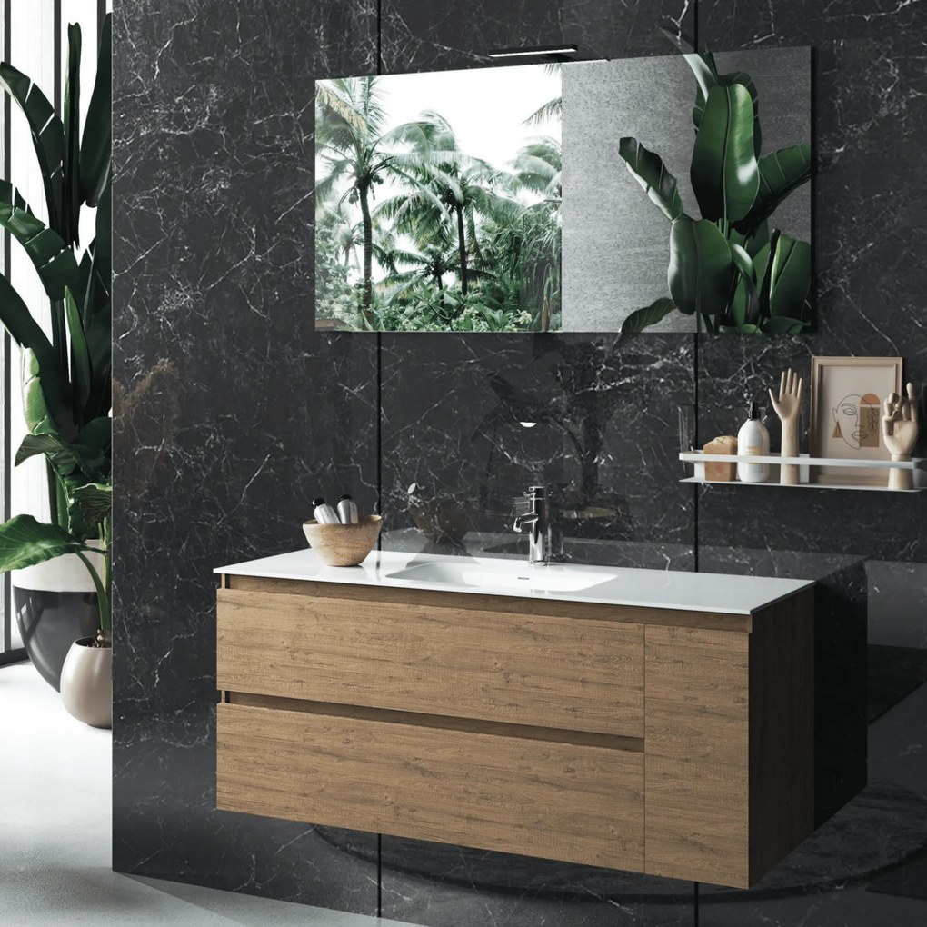 Mobile Bagno Sospeso 120 Cm Due Cassetti Un 'Anta Specchio Con Lampada Led 120x60 Cm ItalBagno "Giovy"