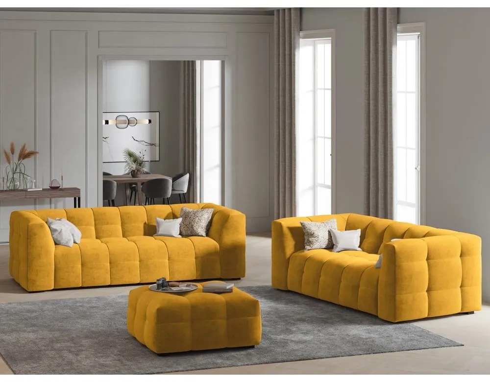 Pouf in velluto giallo Vesta - Windsor & Co Sofas