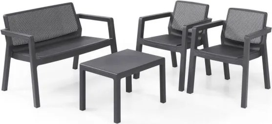 Salottino da esterno in resina completo di cuscini e tavolo Emily Graphite Keter