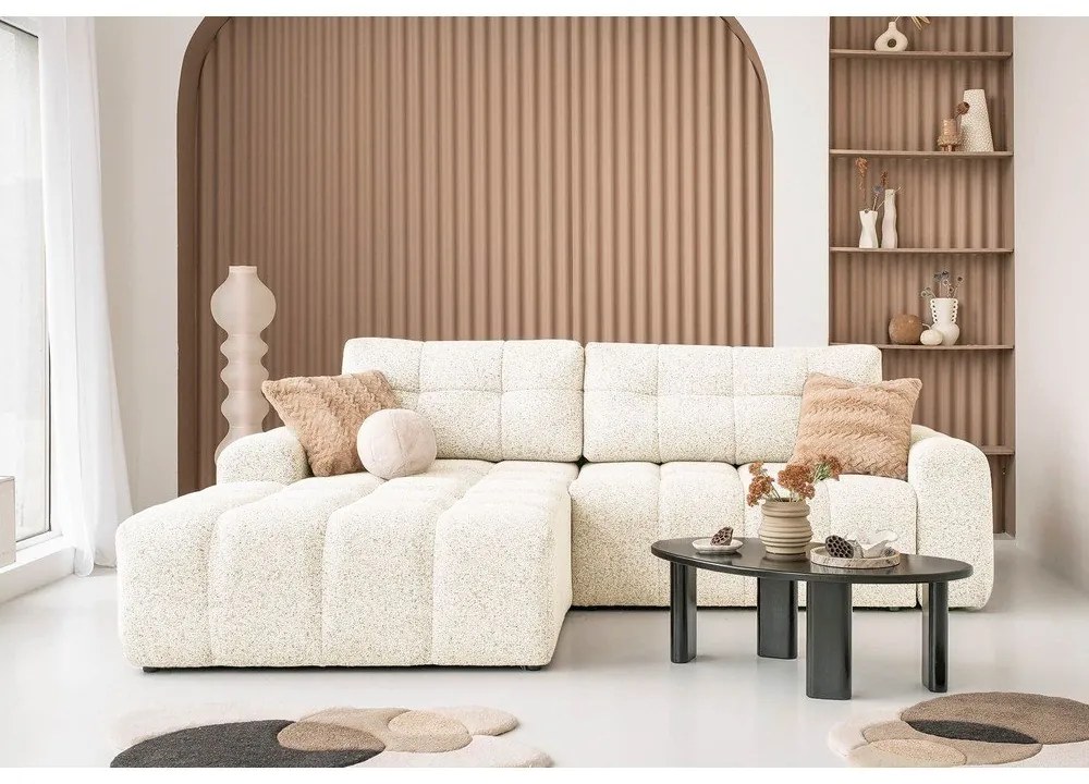 Divano angolare componibile color crema allungabile/con contenitore (con penisola a sinistra) Lulu – Miuform