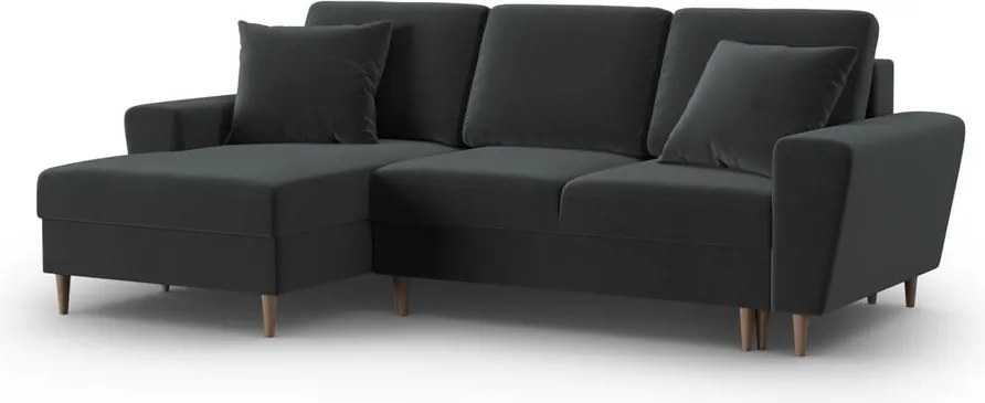 Divano angolare grigio scuro allungabile e con contenitore (con penisola a sinistra/con chaise lounge) con rivestimento in velluto Kyoto – Cosmopolitan Design