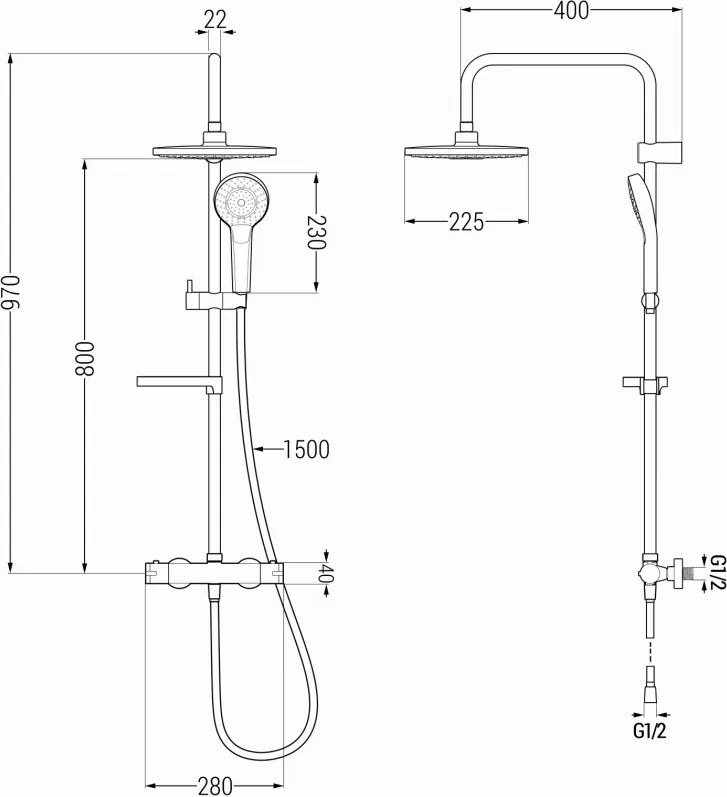 Mexen KX05 set doccia esterno con soffione e miscelatore termostatico, oro/bianco - 771500591-50