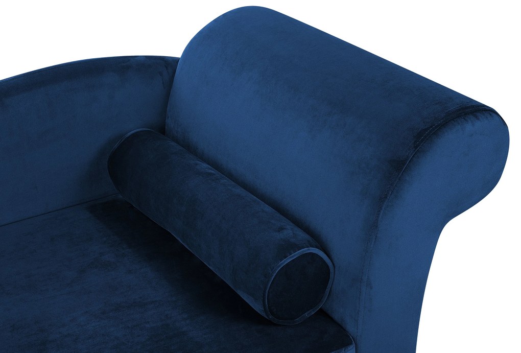 Chaise longue velluto blu marino e legno scuro destra LUIRO Beliani