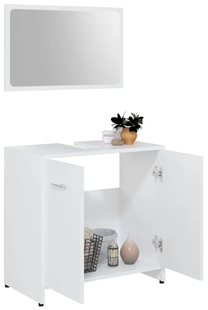Set mobili da bagno 4 pz bianco in legno multistrato