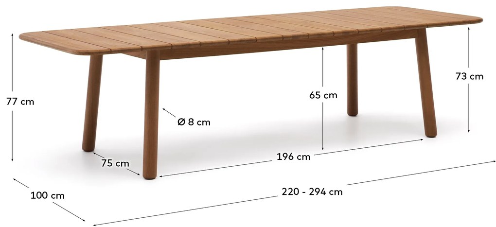 Kave Home - Tavolo allungabile da esterno Turqueta in legno massiccio di teak 220 (294) x 100 cm FSC 1