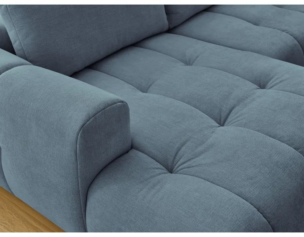 Divano angolare blu allungabile e con contenitore (penisola a destra/a U) con rivestimento in ciniglia Fuji – Bobochic Paris