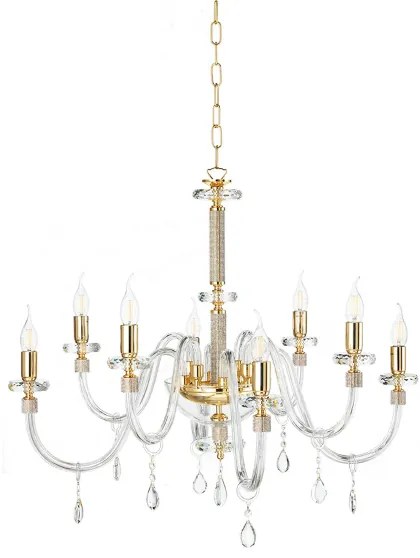 Lampada a sospensione DIDO D83 cm in vetro trasparente lavorato a mano 8 LUCI ORO