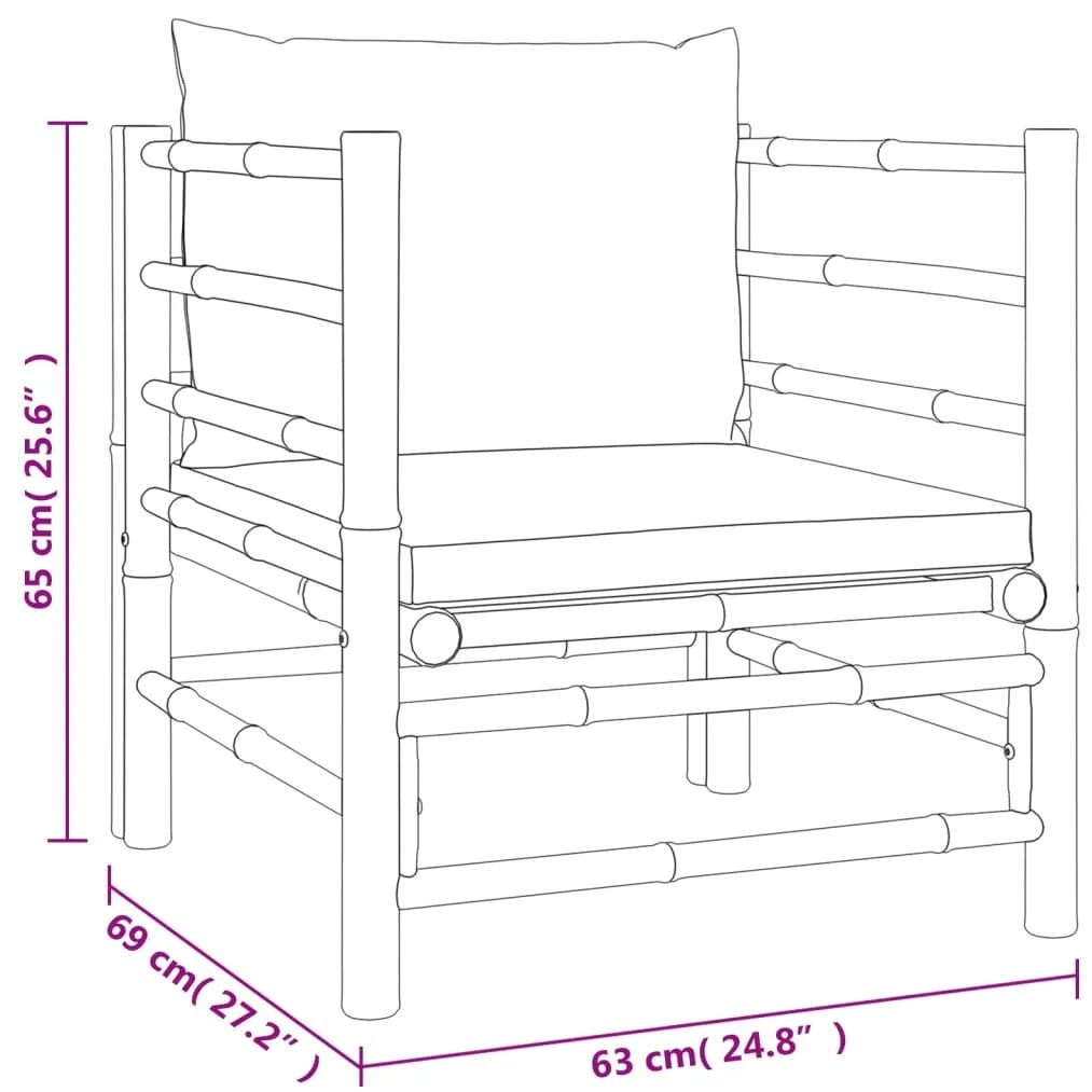 Set Salotto da Giardino 7pz con Cuscini Tortora Bambù