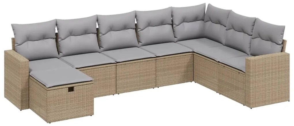 Set divano da giardino 8 pz con cuscini beige misto polyrattan