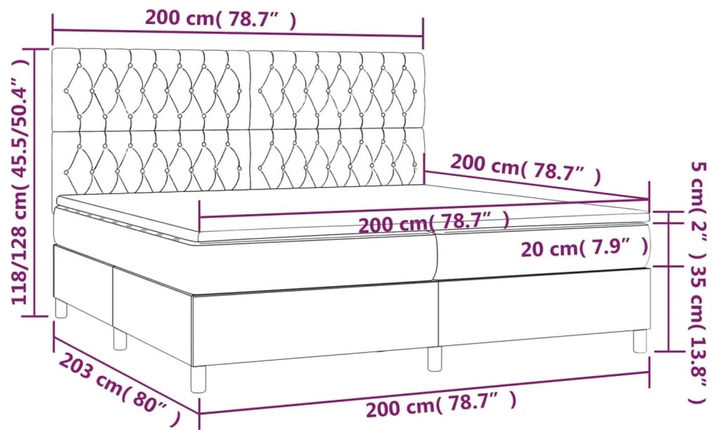 Giroletto a Molle con Materasso Grigio Scuro 200x200 cm Tessuto