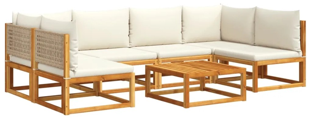 Set divano da giardino 7 pz con cuscini legno massello acacia