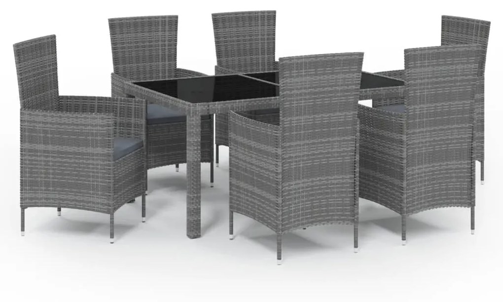 Set da Pranzo per Esterni 7 pz con Cuscini in Polyrattan Grigio