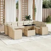 Set Divano da Giardino 10 pz con Cuscini Beige in Polyrattan 3269368