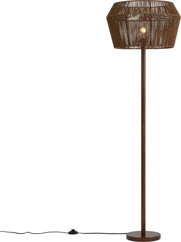 Lampada da terra in legno di noce con paralume in corda di carta marrone 50/50/30 - Mels