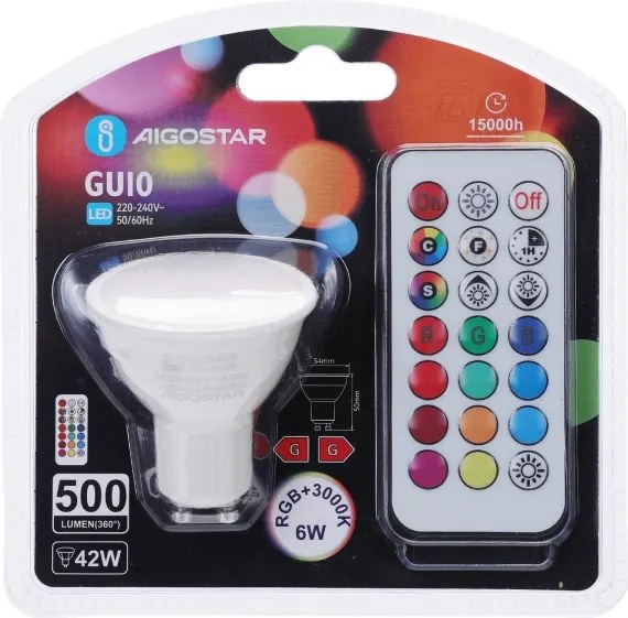 Aigostar - Lampadina LED RGBW dimmerabile GU10/6W/230V 3000K + telecomando