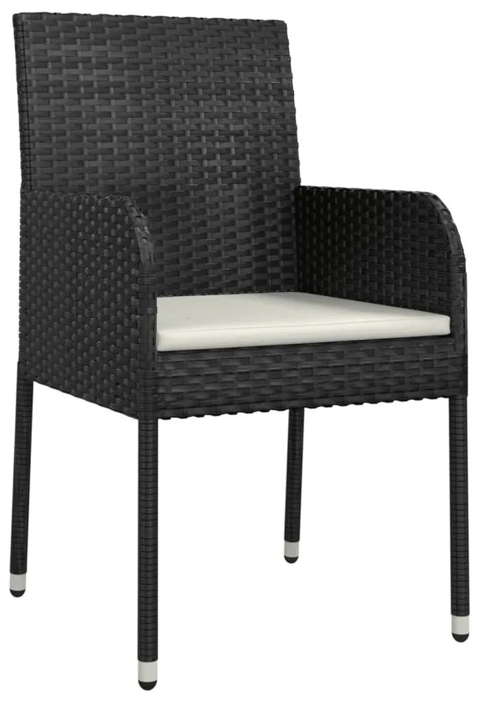 Set da pranzo da giardino 7 pz nero con cuscini in polyrattan