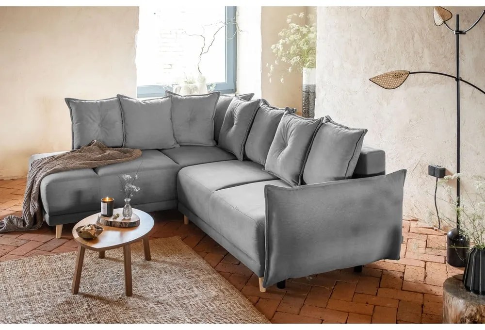 Divano letto in velluto a coste grigio (angolo sinistro) Lazy Lukka - Miuform