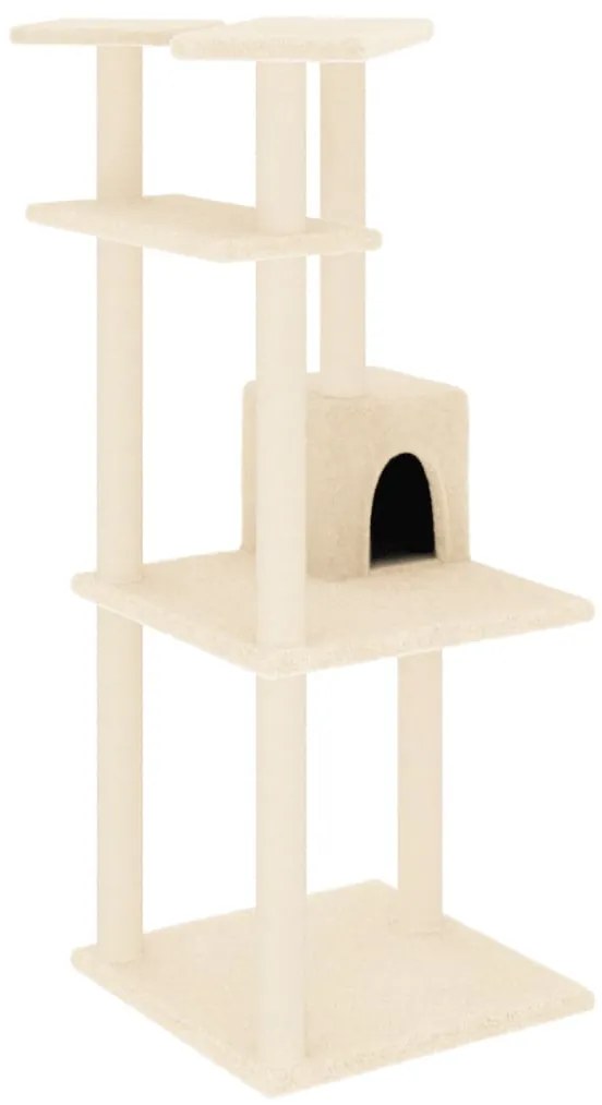 Albero per gatti con tiragraffi in sisal crema 123 cm