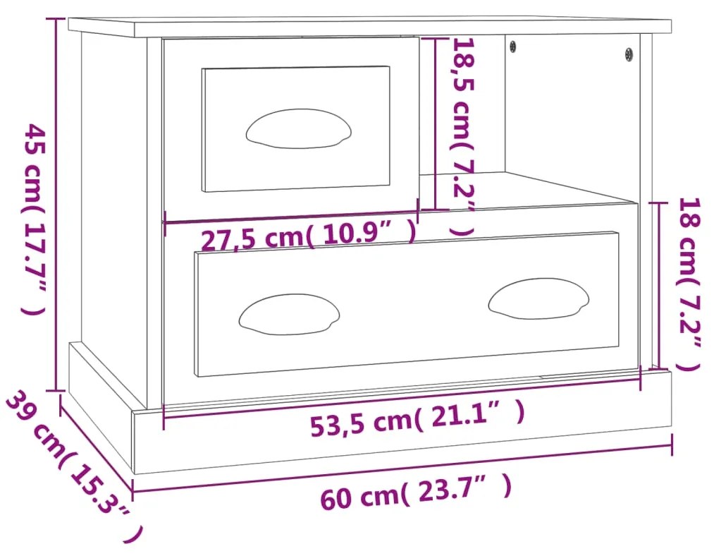 Comodino Grigio Cemento 60x39x45 cm