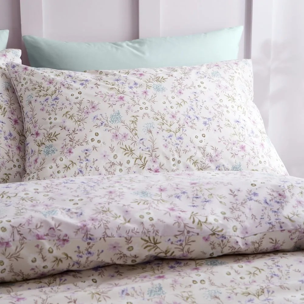 Biancheria da letto lavanda/beige in cotone per letto singolo 135x200 cm Ditsy Floral – Bianca