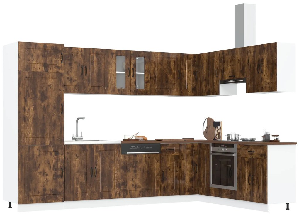Mobile cucina ""kalmar"" con doppio lavello in rovere affumicato legno ingegnerizzato